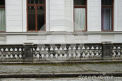 Baroque balustrade with asphalt paving track Stock Photo