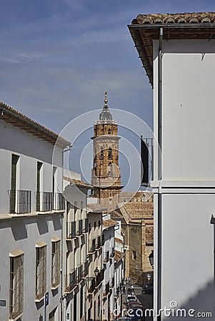 The Baroque Bell Tower of the Real Colegiata de san Sebastian in the Andalucian Town of Antequera. Editorial Stock Photo