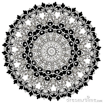 Baroque black and white floral round lace mandala pattern. Vector ornamental baroque victorian style lacy background. Vintage Vector Illustration