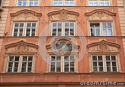 Baroque building with ornate windows in Prague, Czech Republic Stock Photo