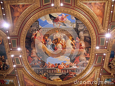 Baroque ceiling painting in lobby of The Venetian Hotel Editorial Stock Photo