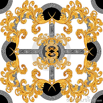 Baroque with circle greek design seamless pattern Stock Photo