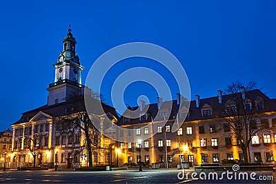 A baroque-classicistic historic town hall at night Stock Photo