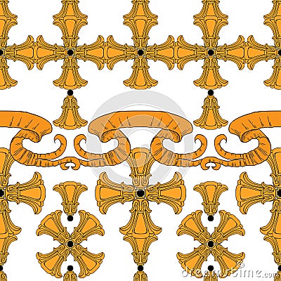 Baroque cross and ribbon pattern Vector Illustration