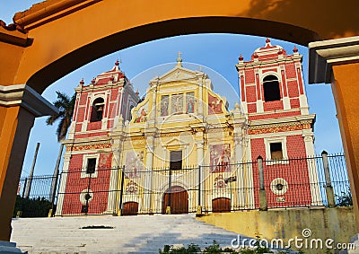 The baroque El Calvario Church facade, located in Leon, Nicaragua Editorial Stock Photo