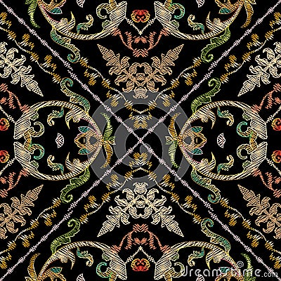 Baroque embroidery vector seamless pattern. Geometric abstract s Vector Illustration