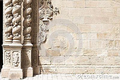 Baroque facade of a church in Catalonia, Spain. No people and empty copy space Stock Photo