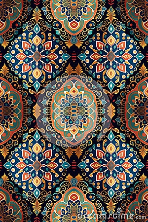 Baroque Floral Medallions in a Seamless Tapestry. Generative AI Stock Photo