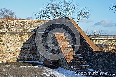 Baroque fortification circuit of the city with brick elements, massive walls with galleries and stairs. today used as tourist view Stock Photo