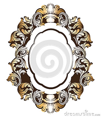 Baroque golden mirror frame. Vector French Luxury rich intricate ornaments. Victorian Royal Style decors Vector Illustration