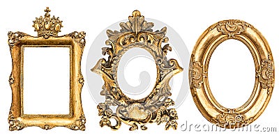 Baroque golden picture frame white background Stock Photo