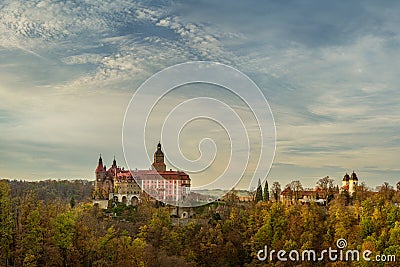 Baroque-Gothic Ksiaz Castle in a dreamy landscape Editorial Stock Photo