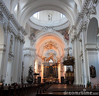 Baroque Interior of Basilica St. Salvator Stock Photo