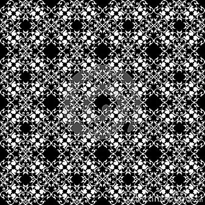 Baroque lace vector seamless pattern. Black and white vintage la Vector Illustration