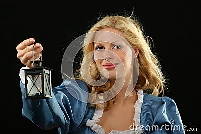 Baroque lady in blue dress Stock Photo