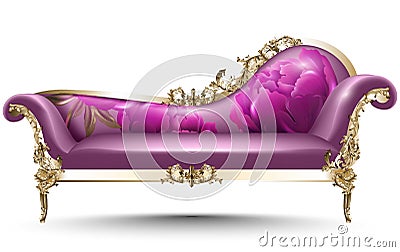 Baroque luxury bench with rose flower fabric. Rich Imperial style Furniture. Vector realistic 3D designs Vector Illustration