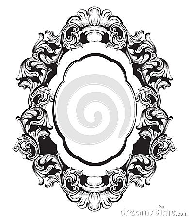 Baroque mirror frame line art. Vector French Luxury rich intricate ornaments. Victorian Royal Style decors Vector Illustration