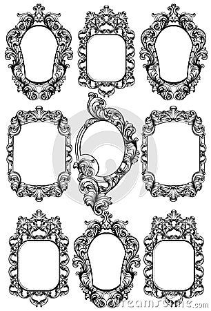 Baroque mirror frame. Vector Imperial decor design elements. Rich encarved ornaments line arts Vector Illustration