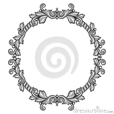 Baroque ornamental antique silver frame on white Vector Illustration