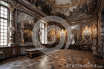 baroque palace, with detailed paintings and sculptures throughout the rooms Stock Photo