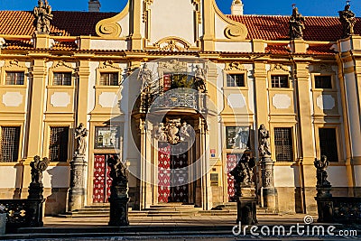 Baroque pilgrim place Loreto Monastery, facade of Prazska Loreta Church of the Nativity of Our Lord, Kostel Narozeni Pane, Editorial Stock Photo