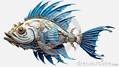 Baroque Sea Fish: A Surrealistic Half-mechanical Half-fish Illustration Cartoon Illustration