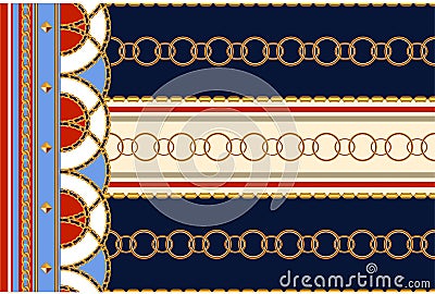 Baroque seamless pattern with chains. Vector patch for print, fabric, scarf Vector Illustration