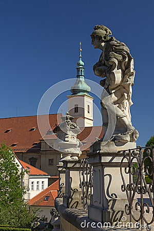 Baroque staues and famous Church in Prague Stock Photo