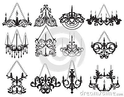 Baroque style wall lamps set collection Vector Illustration