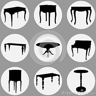 Baroque Table types set Vector Illustration