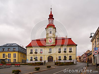 Baroque town hall with clock tower in Hlinsko, Vysocina, Czech Republic Editorial Stock Photo