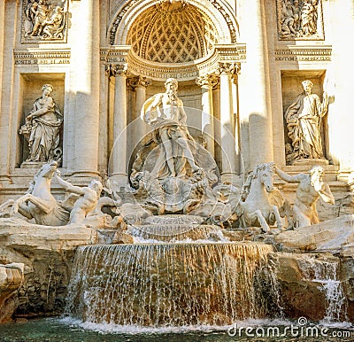 Baroque Trevi Fountain (Fontana di Trevi) in Rome- Italy Stock Photo