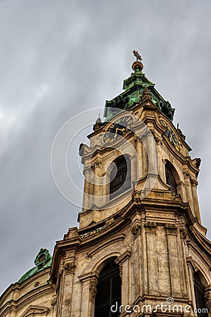 Baroque watch tower in Prague Stock Photo