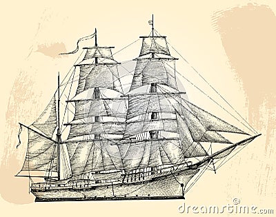 Barque hand drawing engraving style,Vintage barque isolate Vector Illustration