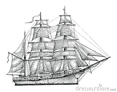 Barque hand drawing engraving style,Vintage barque isolate Vector Illustration