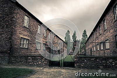 Barracks of prison Auschwitz II, Birkenau, Poland Editorial Stock Photo