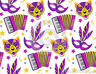 Barranquilla Carnival seamless pattern. Colombian carnaval party endless texture, background, wallpaper. Vector Vector Illustration