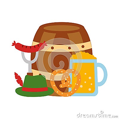 Barrel beer with oktoberfest icons Vector Illustration