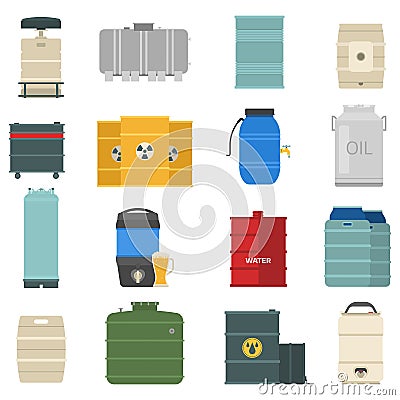 Barrel capacity tanks vector set. Vector Illustration