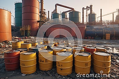 Barrel with hazardous waste industrial area Stock Photo