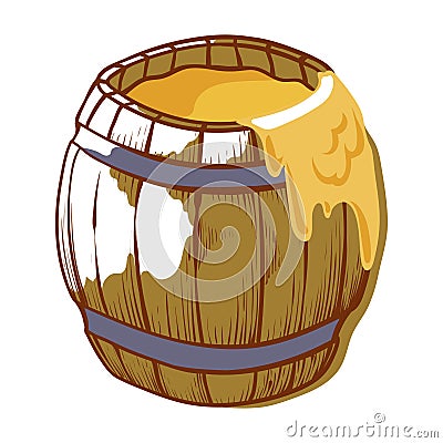 Barrel of healthy honey, full yellow pot Vector Illustration