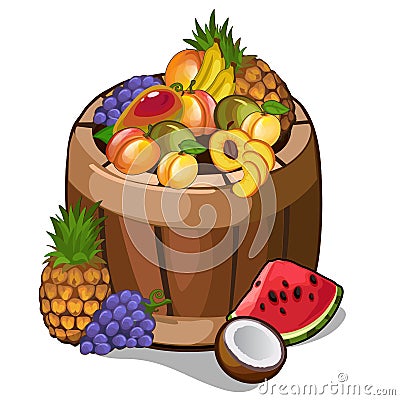 Barrel with mouth-watering tropical fruits Vector Illustration