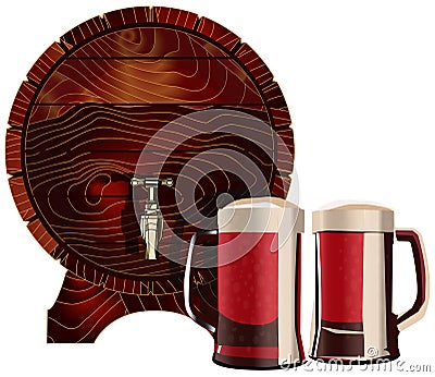 Barrel and mugs, vector illustration Vector Illustration