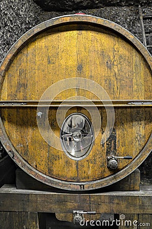 Barrel for storing and aging wine Stock Photo