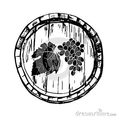 Barrel of vine with bunch of grape Vector Illustration