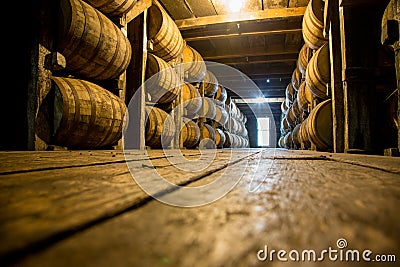 Barrels of Aging Bourbon Stock Photo