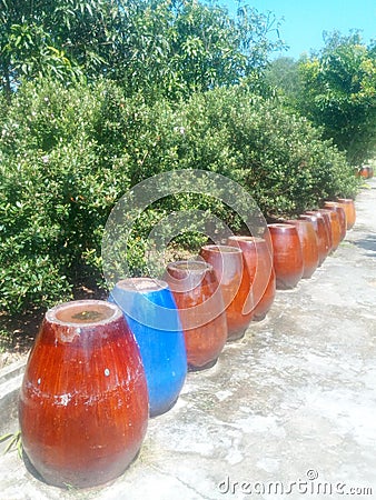 Barrels of clay for wine in Vietnam Stock Photo