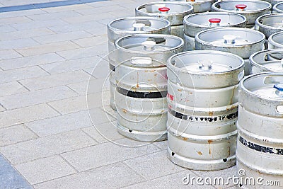 Barrels group of a famous beer in an Irish way - image with copy Stock Photo