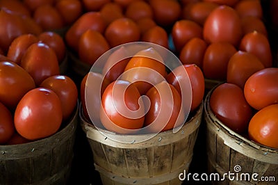 Barrels of juicy fresh tomatoes Stock Photo