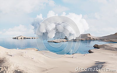 Barren land and lakes with cloud floating, 3d rendering Stock Photo